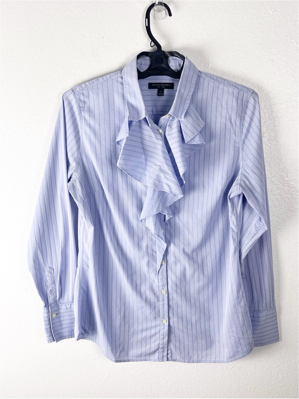 BANANA REPUBLIC Blue Striped Long Sleeves Ruffle TrimButton Riley Shirt Size 12